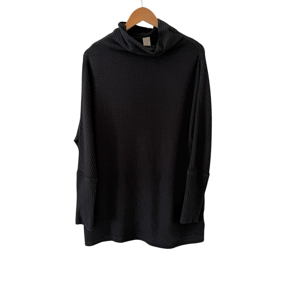 We The Free Kitty Thermal Tunic Top Womens S Black Waffle Cowl Neck